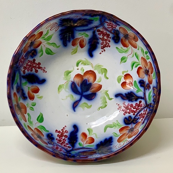 19th Century Vtg Gaudy Welsh Grape Pattern Flow Blue Lusterware Pedestal Bowl - Picture 5 of 16